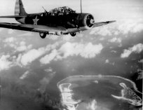 The Douglas TBD Devastator seen over Wake Island in February 1942